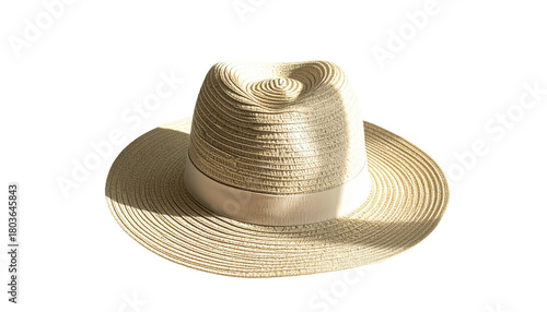 Straw hat with a light ribbon, dark background