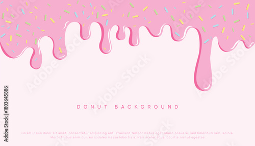 Donut Drip Background With Sprinkles For Sweet Dessert Brand Design.