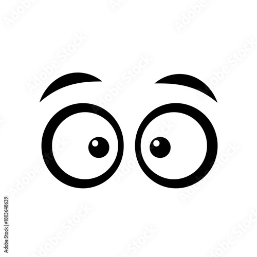 Expressive cartoon eyes with pupils subtly gazing sideways, conveying curiosity, skepticism, or playful observation in a simplified graphic vector style, isolated on white