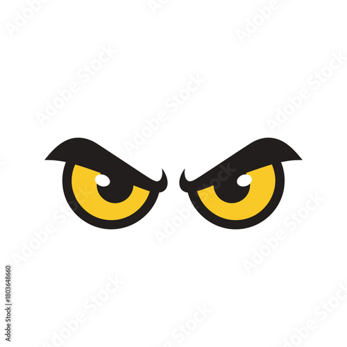 Close-up of a pair of stylized yellow and black cartoon eyes with an angry or intense expression, perfect for illustrating surprise, fear, or a villainous character
