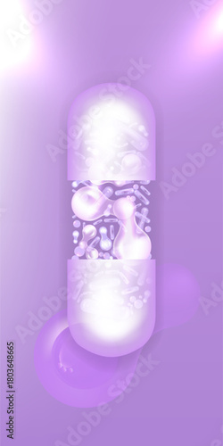 Probiotic and Hyaluronic acid skin solutions ad, purple collagen, and vitamin serum drop with cosmetic advertising background ready to use illustration vector.
