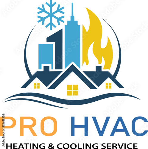 HVAC Heating and Cooling Service Logo Design with Flame and Snowflake Elements