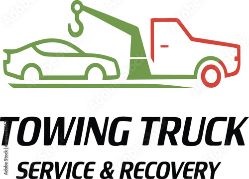 Towing truck service logo with car recovery vector illustration design template