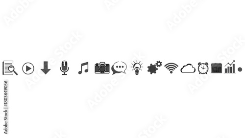 Vector illustration of collection of black interface icons on a transparent background 