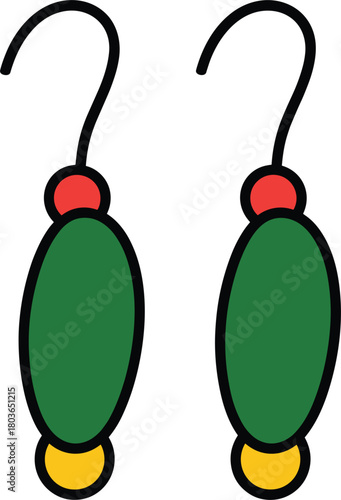 Pair of Green Oval Earrings with Red and Yellow Accents jewelry accessory