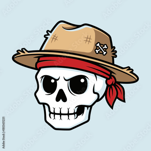 Cartoon Skull with Cowboy Hat and Bandana Illustration