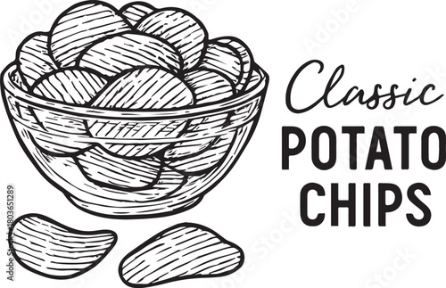 Crispy Potato Chip Delight: A classic bowl of potato chips, with each chip meticulously crafted, creating a delightful snack.