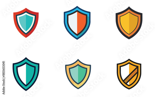 Colorful Shield Icons Collection Vector Illustration Set for Security and Protection with Modern Flat Design