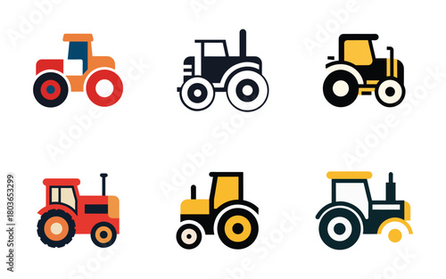 Colorful Tractor Vector Graphics Set for Agriculture Farm and Transportation Concepts Ideal for Kids Books and Farm Projects