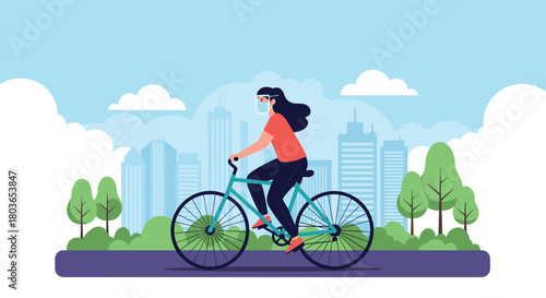 Woman cycling outdoors enjoying a sunny day in the city.