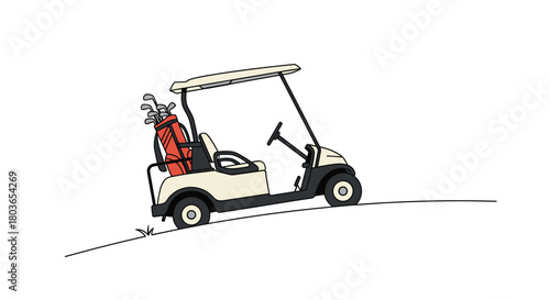 Golf cart on a green course ready for play.