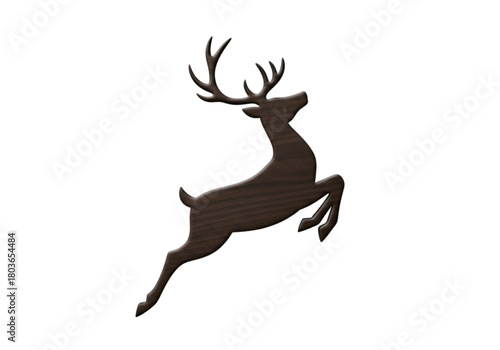Wooden stag leaping in mid air isolated on transparent background