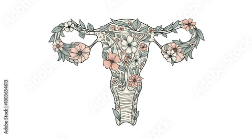 Floral Uterus Illustration: A Delicate Botanical Depiction.