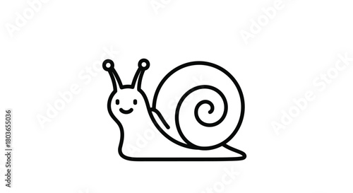 Cute snail illustration simple line art white background happy creature.