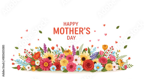 Happy Mothers Day floral arrangement with colorful flowers.