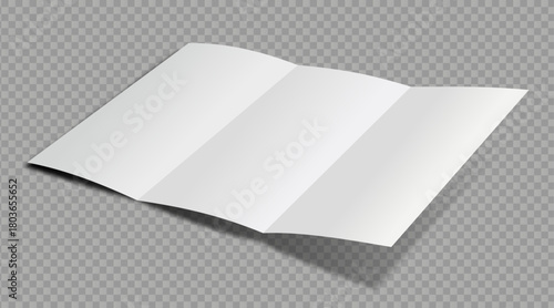 plain white 3 fold brochure mockup. Pamphlet with three parts for menu or business presentation. Realistic 3d vector