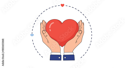 Hands holding a red heart showing care and love.
