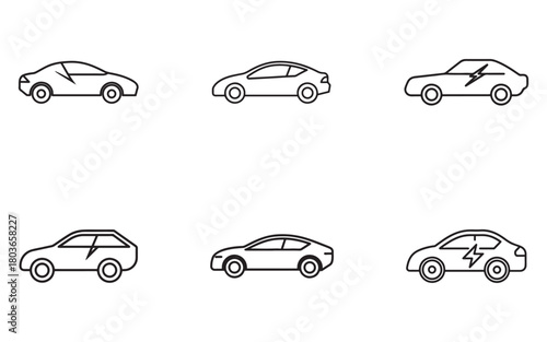 Electric vehicle outline icon set sustainable transportation and automotive technology for ecofriendly future and innovation