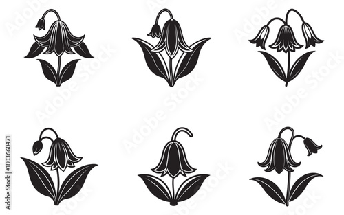 Elegant Floral Design Elements with Bell Shaped Flowers and Graceful Leaves Vector Collection Art for Botanical Themes