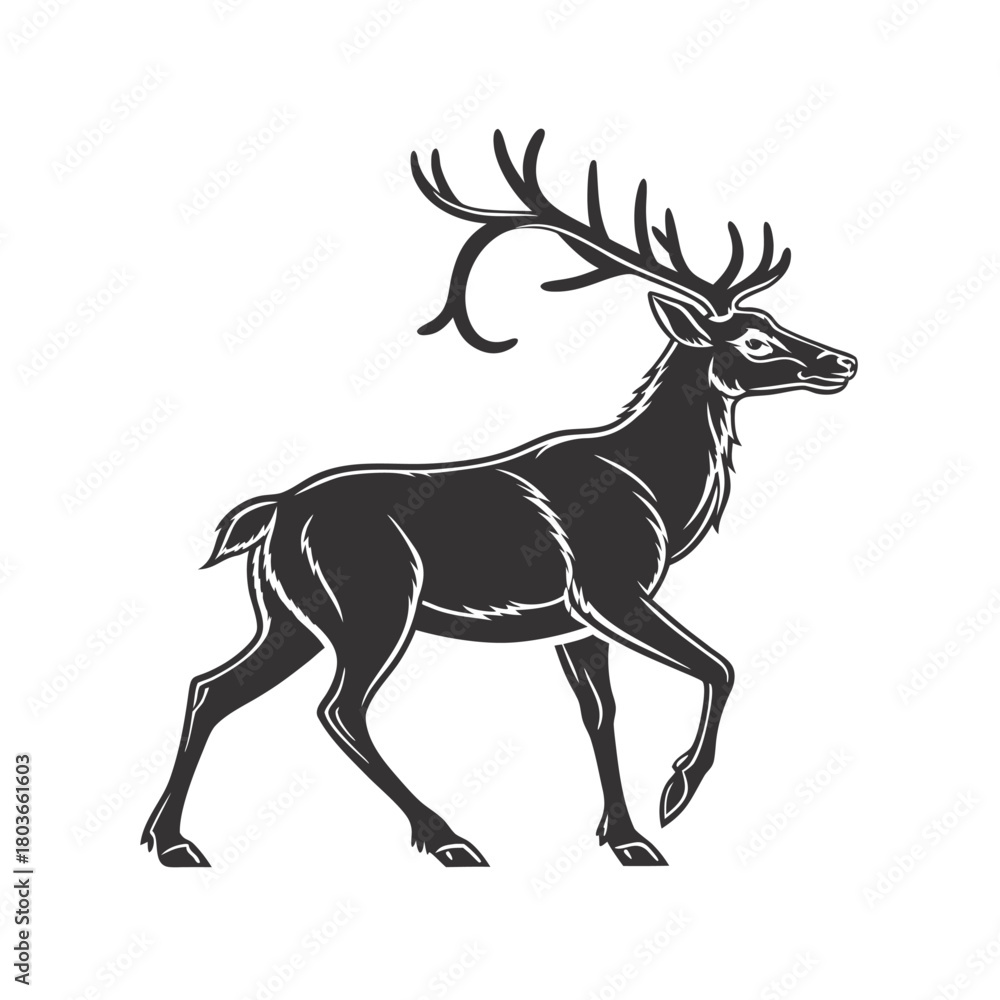 Fototapeta premium Reindeer silhouette black fill white background