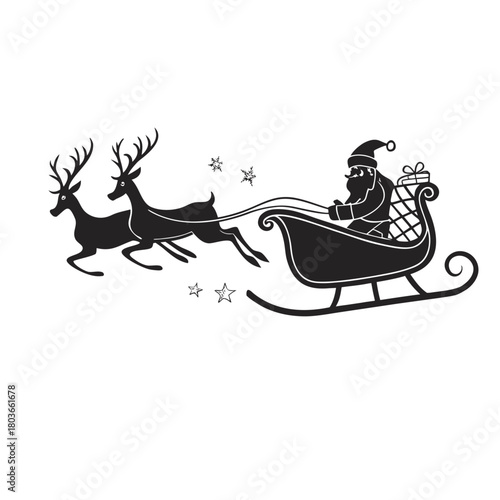 Santa sleigh silhouette black fill white background