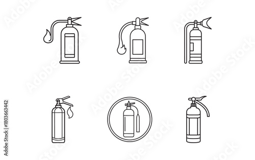 Fire Extinguisher Icon Set Safety Equipment Outline Style Vector Illustration