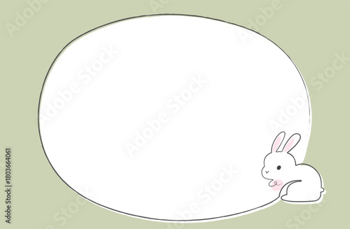 鉛筆で一筆書きしたような白うさぎの丸いフレーム素材