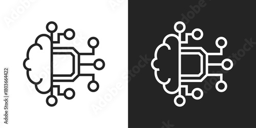 Brain Icon In Black And White Line Style