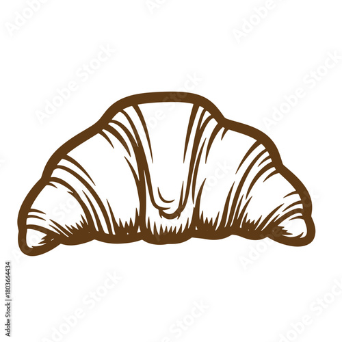 Detailed sketch of a delicious croissant in vintage art style for baking and cafe themes