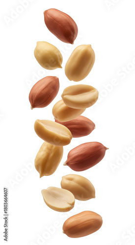 Falling shelled peanuts isolated on a transparent background