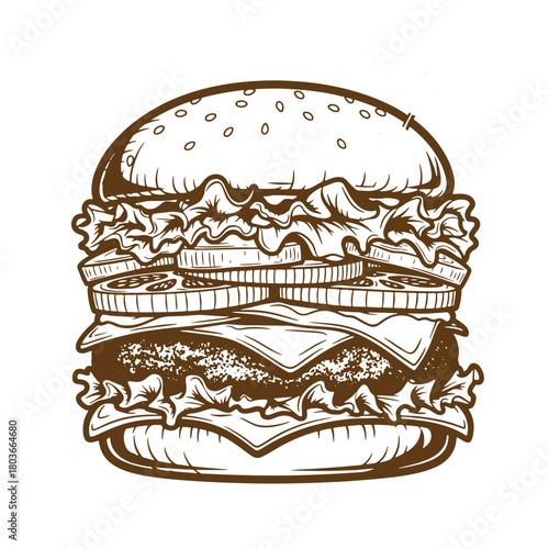 Detailed sketch of a delicious classic hamburger with fresh ingredients and gourmet flavors