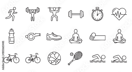 Fitness and Sports Icon Set Vector Illustration for Healthy Lifestyle