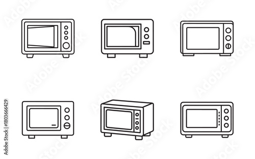 Microwave oven outline icon set for kitchen appliances vector illustration in cooking concept food preparation simple black and white background