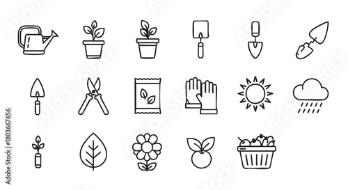 Gardening Tools and Plants Icons Seamless Pattern Vector Illustration