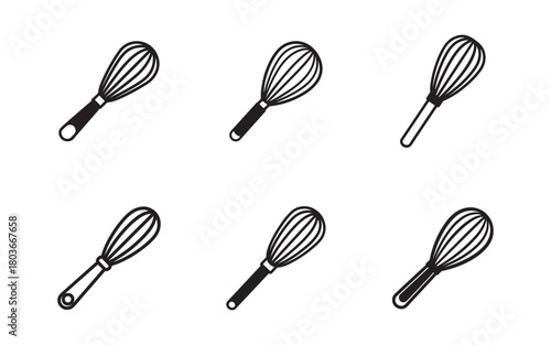 Minimalist Black and White Whisk Illustration Set for Culinary Design and Baking Projects kitchenware essentials for cooking enthusiasts