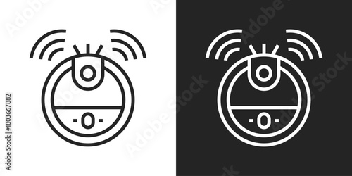 Robot Vacuum Icon In Black And White Line Style