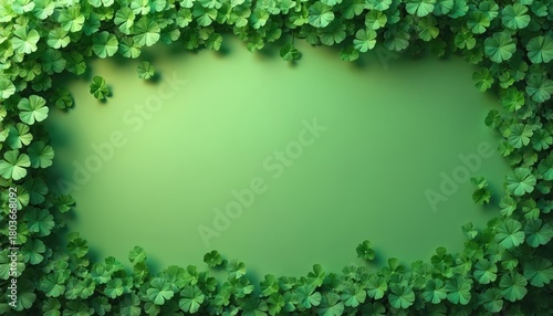 Wallpaper Mural Rich green shamrocks frame a central empty space with soft shadows. This verdant border evokes spring freshness and luck, suitable for St. Patricks Day or nature themes. Torontodigital.ca
