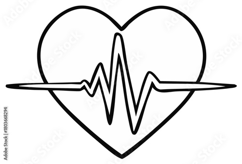 Heartbeat line art graphic with electrocardiogram wave inside a heart shape