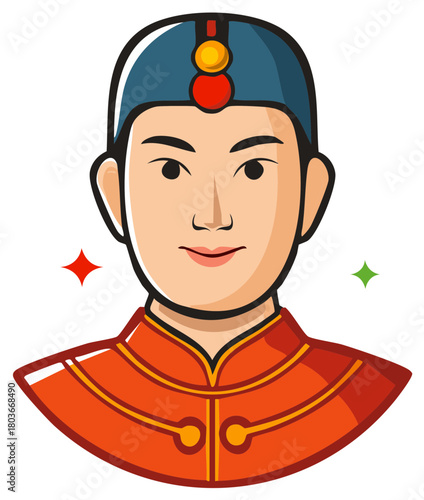 Traditional Costume Portrait: Illustration of a Person Wearing Orange Attire and Headwear