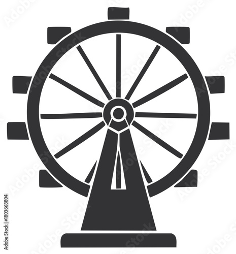 Fair Ferris Wheel Silhouette, Vintage Amusement Park Attraction Icon
