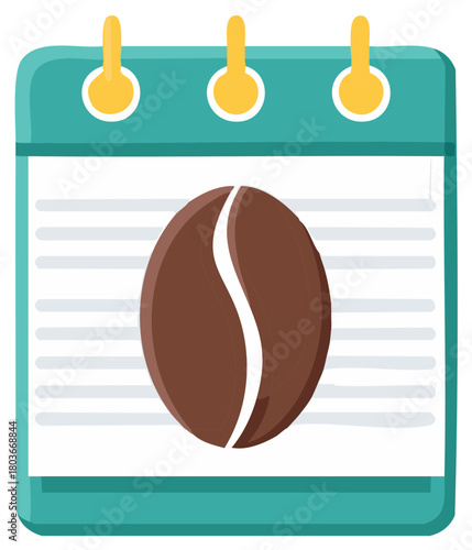 Coffee Bean on Calendar Icon, Reminder for Coffee Break, Daily Coffee Fix, Plan Caffeine, Agenda