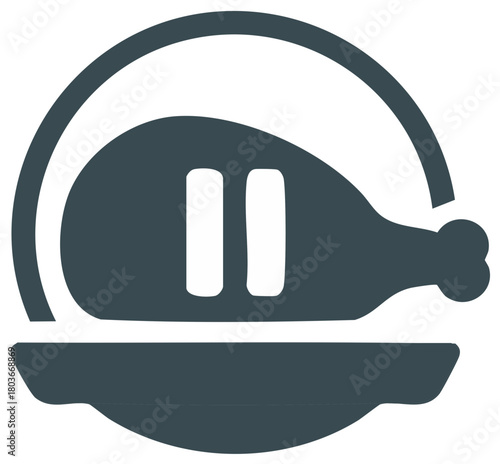 Roasted chicken dish icon with serving platter and oven element illustration design.