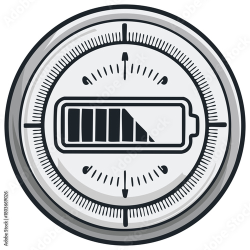 Battery life indicator gauge with diminishing power symbol
