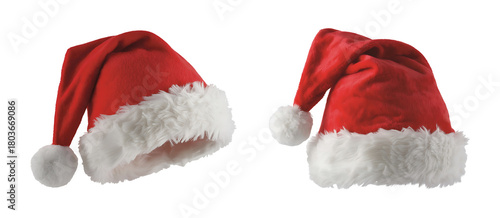 Cuadro en lienzo Red Santa hats isolated on transparent background