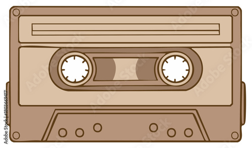 Classic brown audio cassette tape flat illustration, symbol of vintage music and analog sound