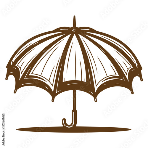 Brown sketch vintage umbrella isolated on white background protective against rain or sun