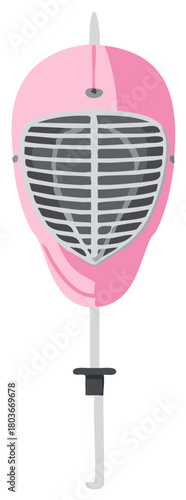 Pink Fencing Mask and Rapier Sword Illustration for Sport and Competition