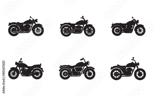 Motorcycle Silhouette Collection in Black and White Vector Illustration Graphic Resource Set of Six Different Designs