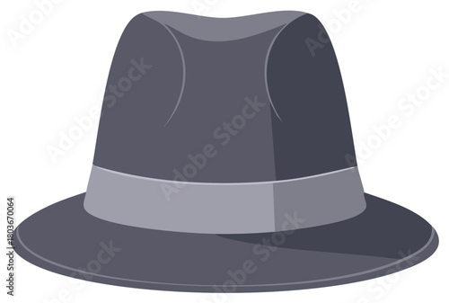 Stylish gray fedora hat graphic illustration, elegant headwear design for men.