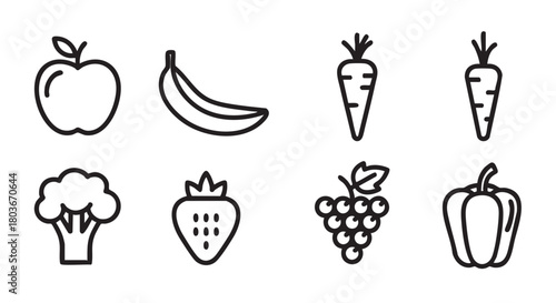 Healthy fruits and vegetables minimal style outline vector illustration design